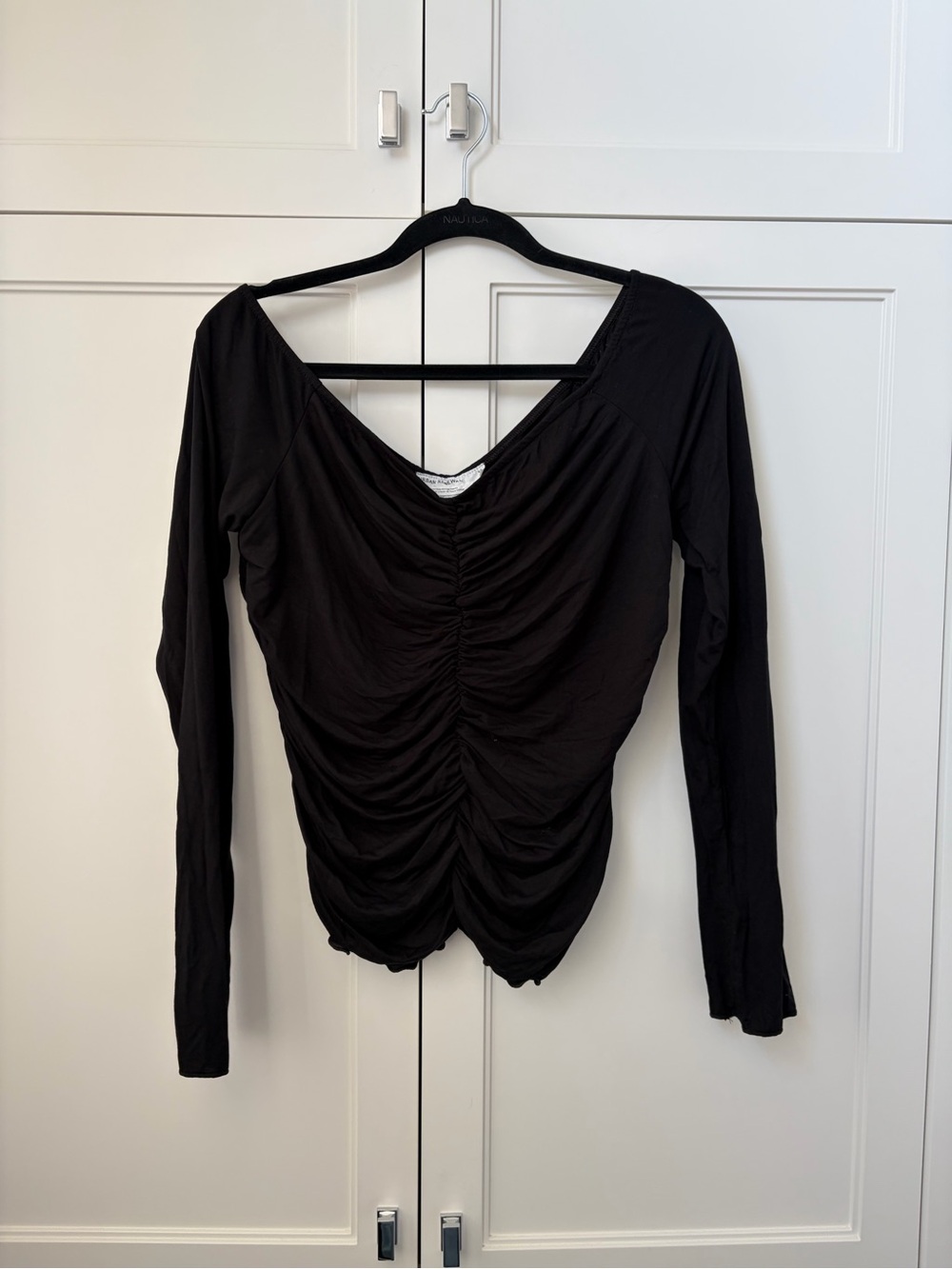 Urban Outfitters Black Ruched V-Neck Long Sleeve Top